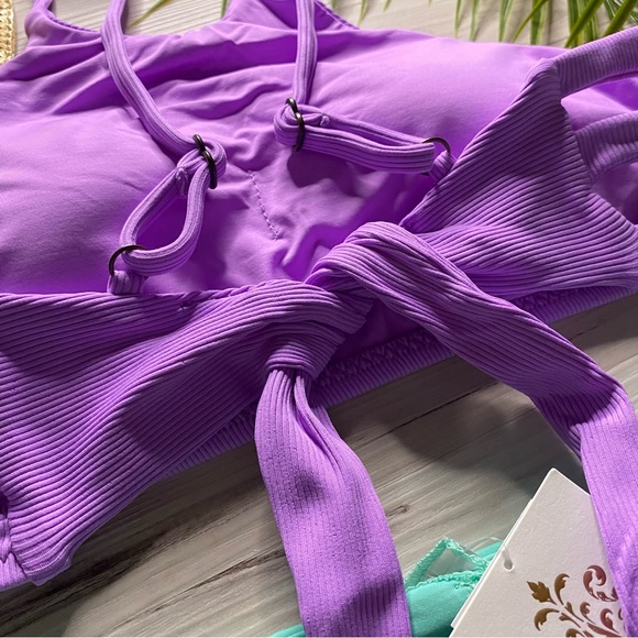 BECCA 🩵 Hi Neck Lilac Bikini Top | Cinched Cheeky Bottoms - Picture 11 of 14